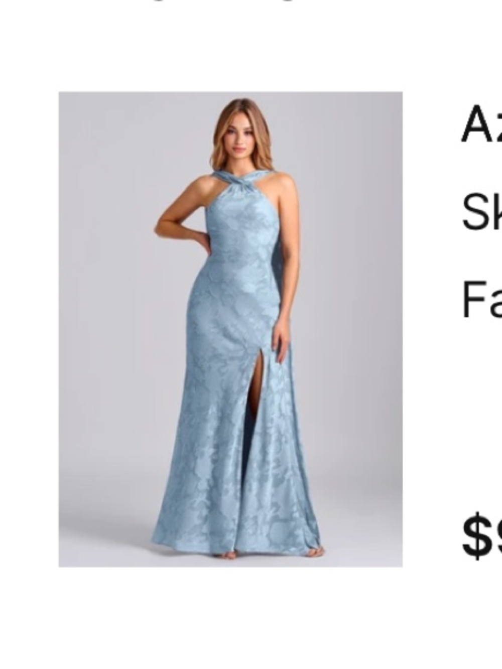 Azazie Kingsley Sky Blue Floral Burnout Gown